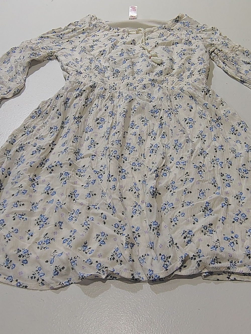 Justice Cream Dress with Blue and Lilac Floral Print 100% Viscose Size 10